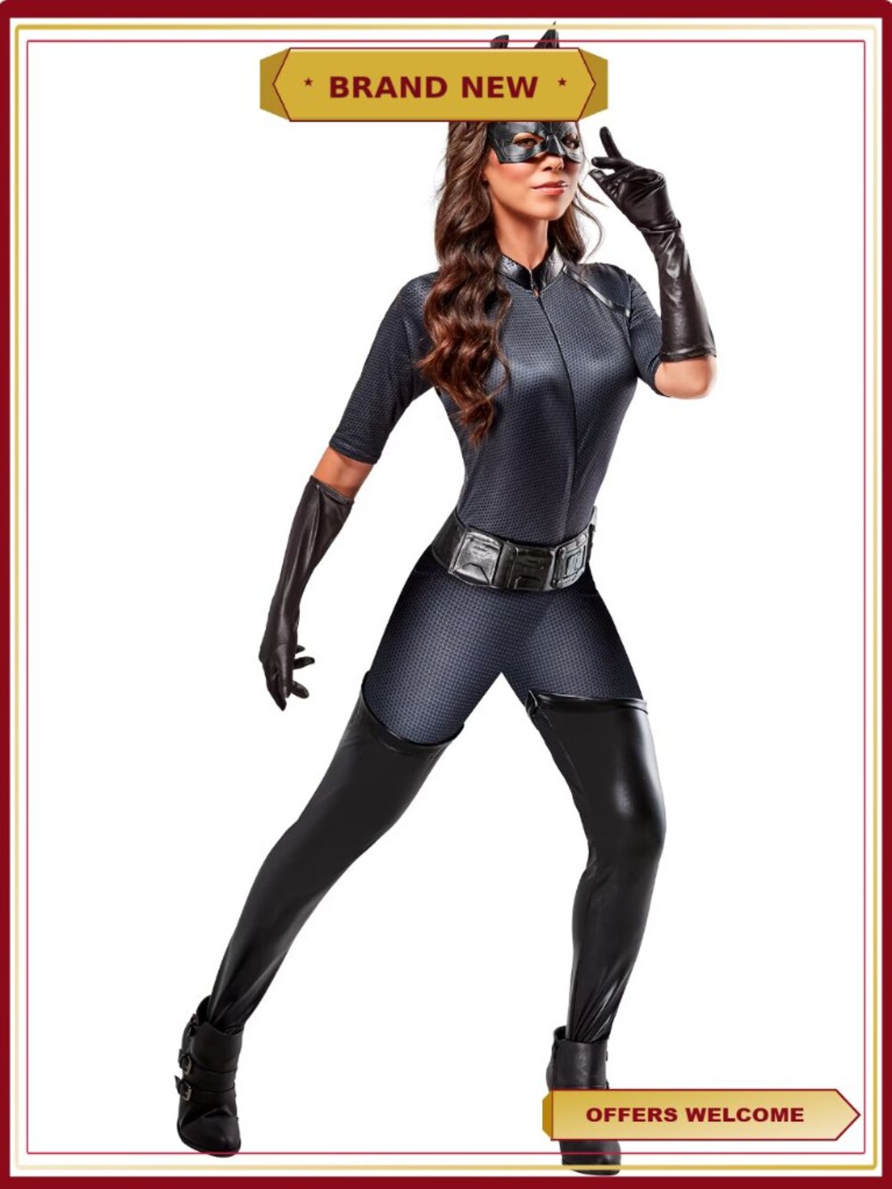 Catwoman Deluxe Costume Jumpsuit with Faux-Leather Accents for Women